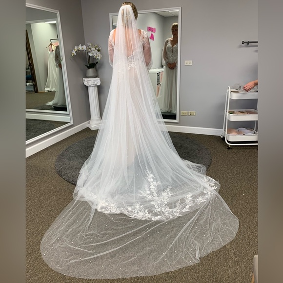 Cathedral Length Veil with pearls - Picture 2 of 3
